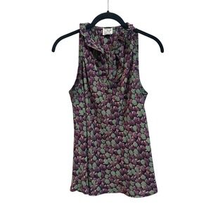 Vintage Neusteters Sleeveless Blouse Whimsical Grapes‎ Ruffled Tie Neck
